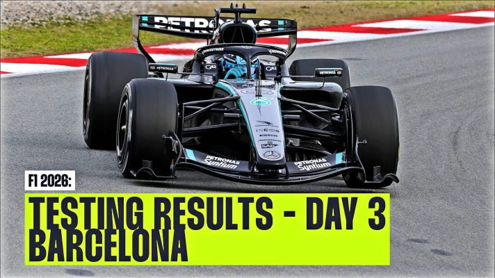 Mercedes' George Russell on track during the third day of pre-season testing in Barcelona.