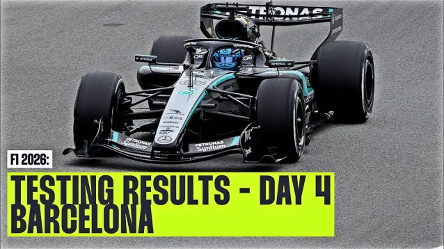 Mercedes' George Russell on track during the third day of pre-season testing in Barcelona.