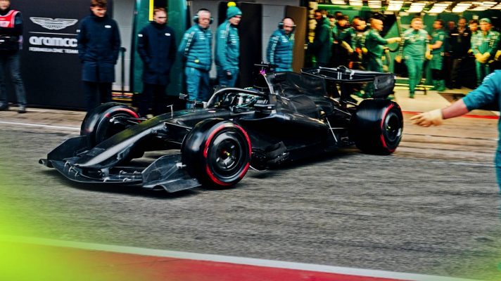 Aston Martin's Lance Stroll at the Barcelona testing shakedown.