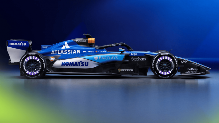 A side-profile shot of the Williams FW48 car at launch
