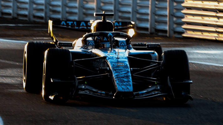 Alex Albon driving the Williams FW48 in a shakedown at Silverstone