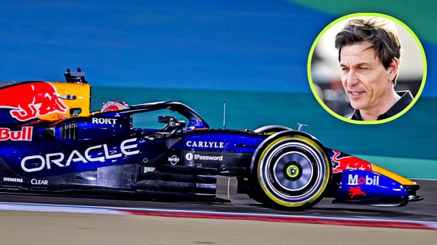 Red Bull's Max Verstappen on track at the Bahrain testing 2026.