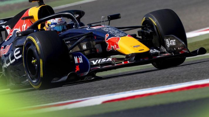 Max Verstappen in action during the third day of testing in Bahrain.