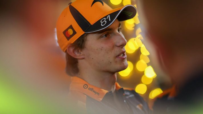 Oscar Piastri faces to media following the fial day of pre-season testing in Bahrain.