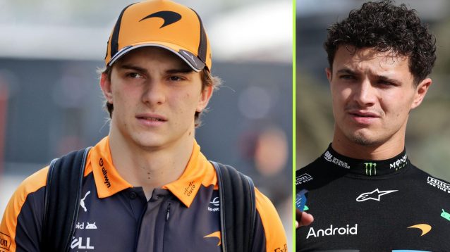 McLaren's Oscar Piastri, left, and Lando Norris, right, pictured at 2026 Bahrain testing