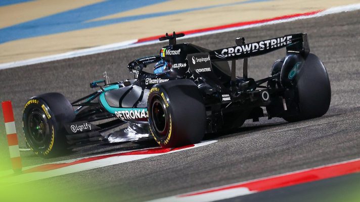 George Russell rounds a corner in his Mercedes W17