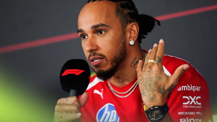Ferrari driver Lewis Hamilton during a press conference on day one of Formula 1 Pre-Season Test at the Bahrain International Circuit.