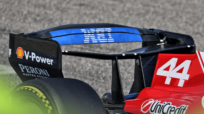 Ferrari's innovative active aero rear wing in action on Lewis Hamilton's car