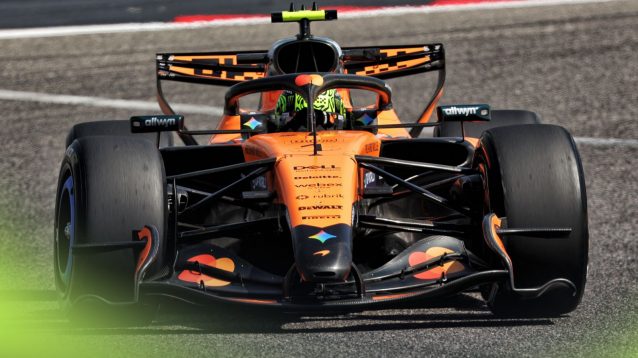 Lando Norris driving the McLaren MCL40 during Bahrain 2026 testing