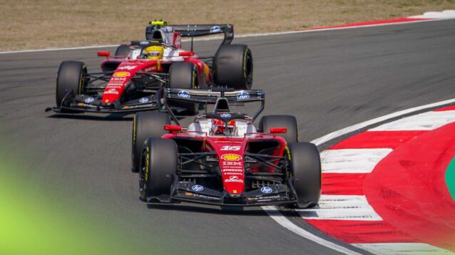 Ferrari drivers Charles Leclerc and Lewis Hamilton on track in China.
