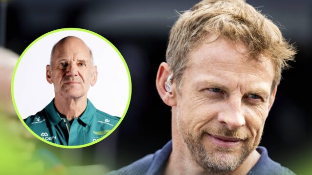 Aston Martin team ambassador Jenson Button, alongside team principal Adrian Newey.