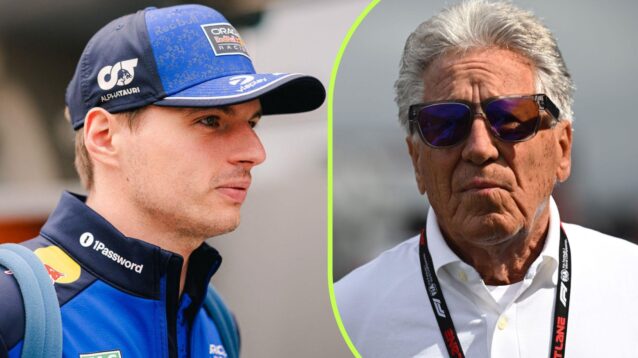 On the left, Red Bull's Max Verstappen, and on the right, Mario Andretti