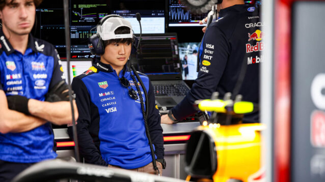 Yuki Tsunoda in the Red Bull garage