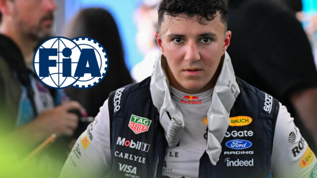 Isack Hadjar and the FIA logo