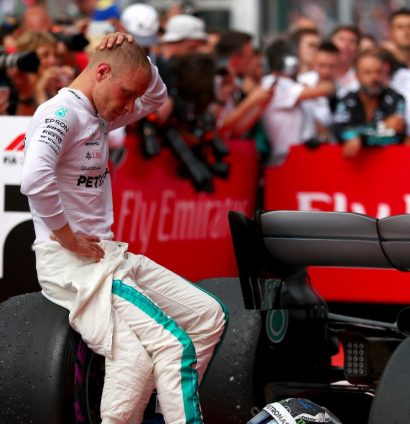 Valtteri Bottas looks dejected after backing off to give Lewis Hamilton the race victory in Germany.