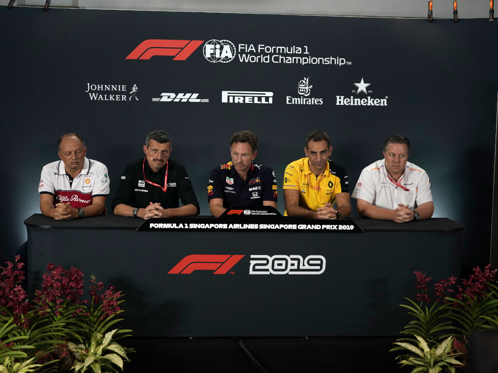 Frederic Vasseu, Guenther Steiner, Christian Horner, Cyril Abiteboul and Zak Brown press conference