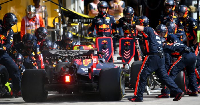 Max Verstappen and Red Bull pit stop