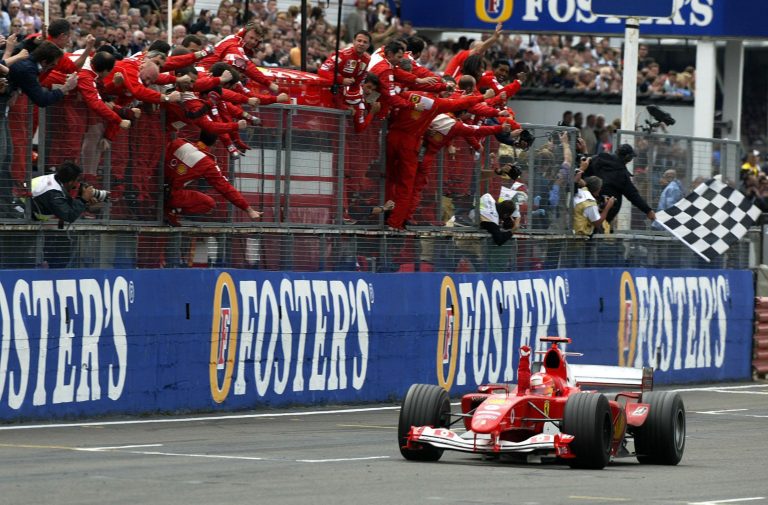 Michael Schumacher celebrating another win for Ferrari 