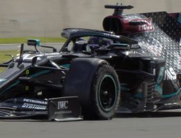 Hamilton holds on to win despite a last-lap tyre failure