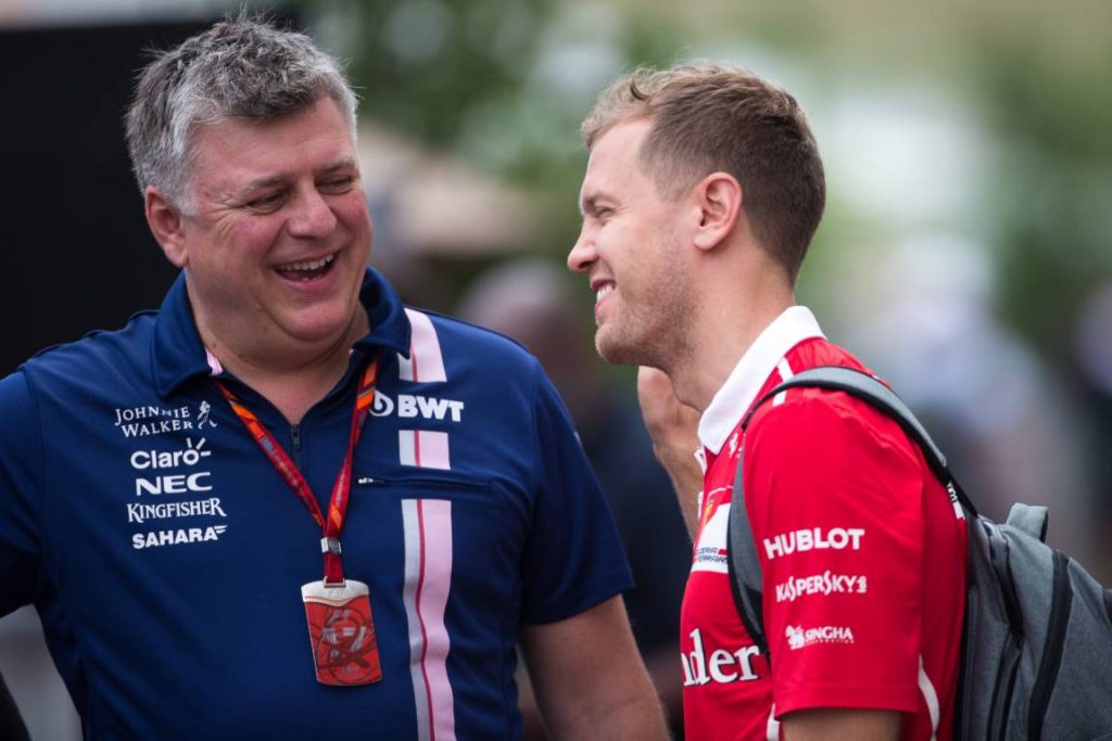 Otmar Szafnauer (left) and Sebastian Vettel Aston Martin