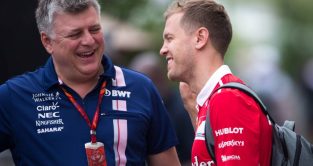 Otmar Szafnauer (left) and Sebastian Vettel Aston Martin