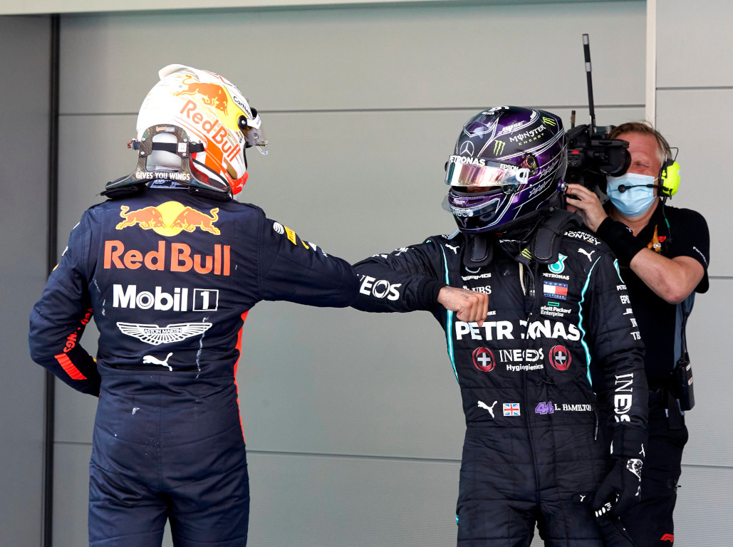 Max Verstappen and Lewis Hamilton elbow bump