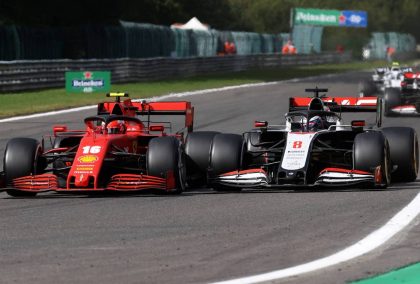 Charles Leclerc (Ferrari) and Romain Grosjean (Haas)