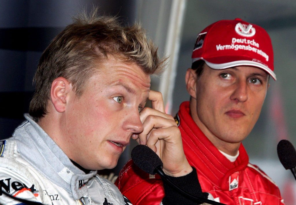 Kimi Raikkonen and Michael Schumacher at Imola, home of the Emilia Romagna Grand Prix