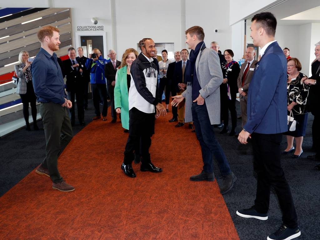 Lewis Hamilton, George Russell, Alex Albon and Prince Harry