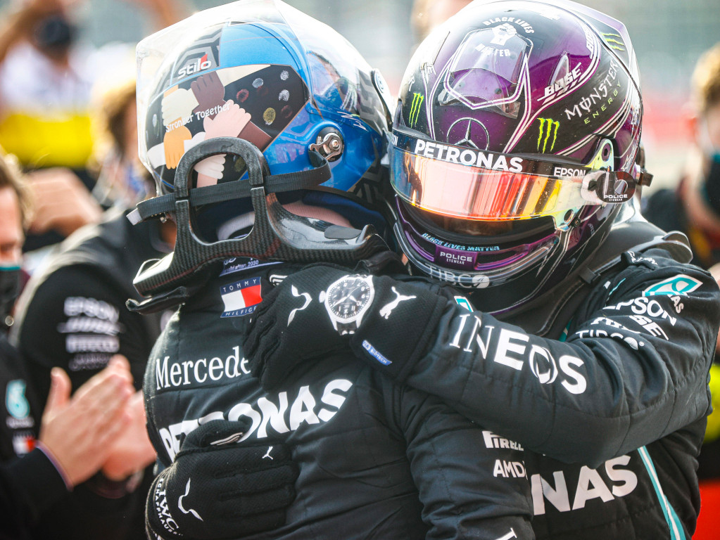 Valtteri Bottas and Lewis Hamilton Mercedes hug