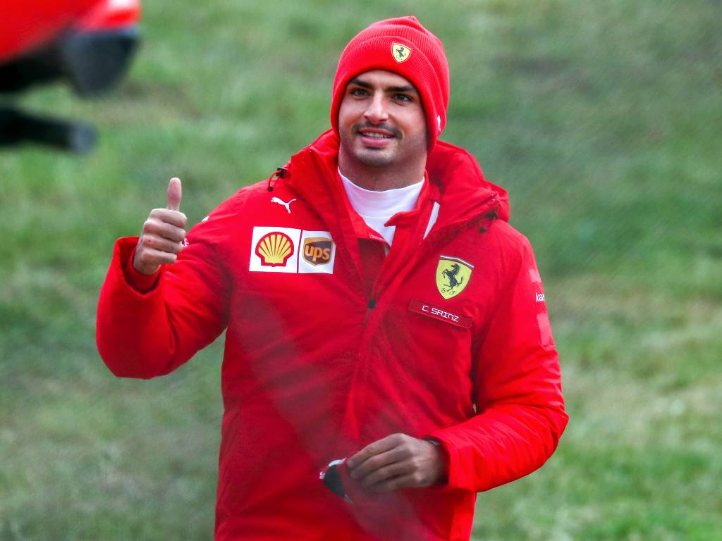 Carlos Sainz greets fans after his Ferrari test at Fiorano