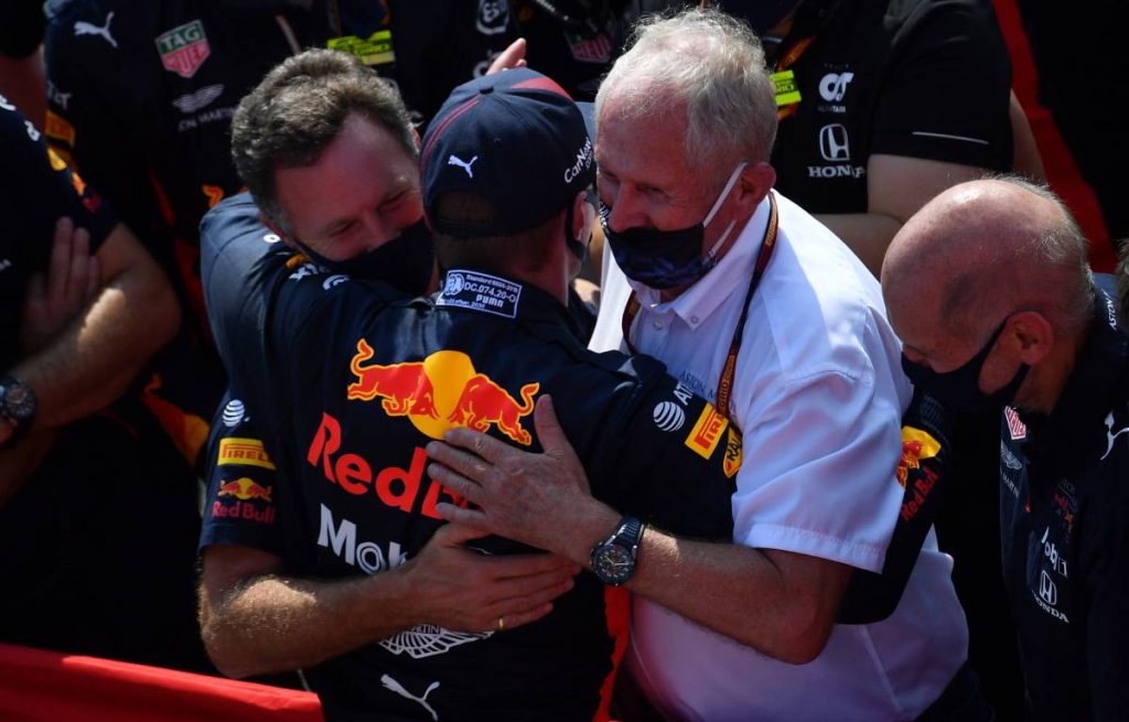 Christian Horner Max Verstappen Helmut Marko PA