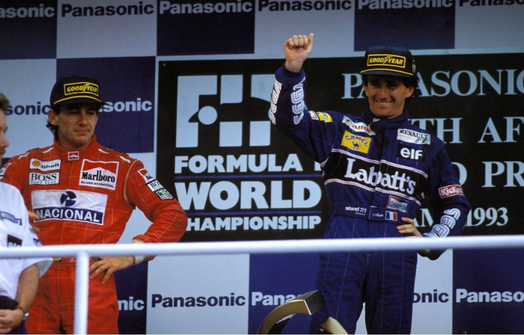 1993 South African Grand Prix podium - Alain Prost, Ayrton Senna