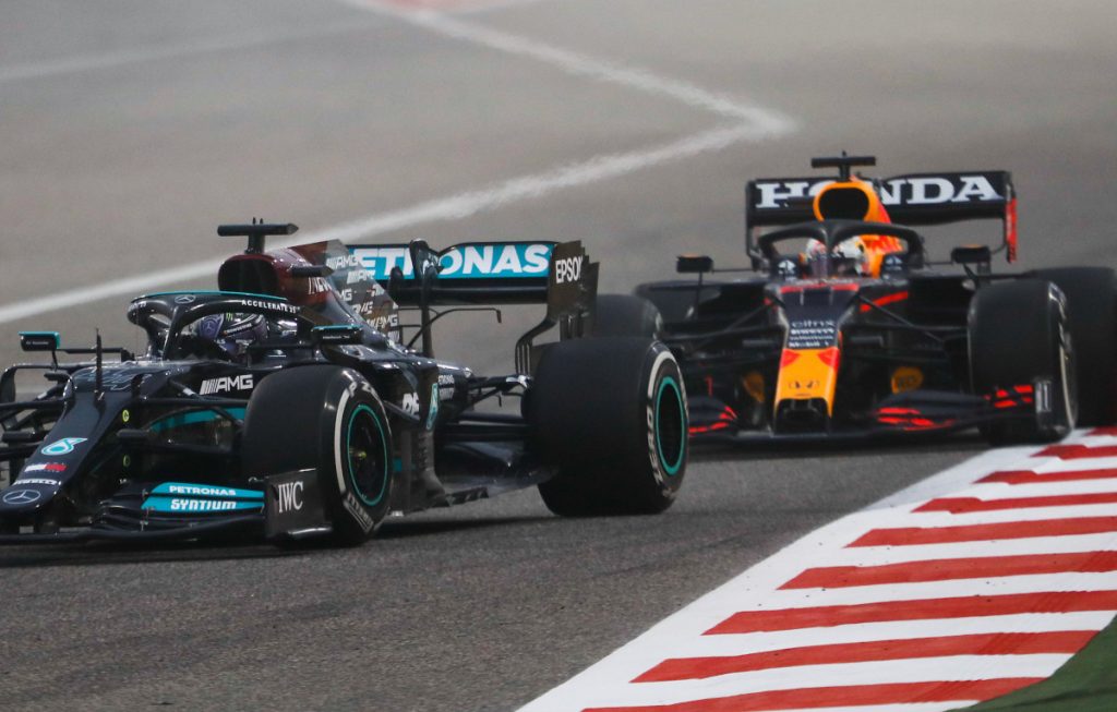 Lewis Hamilton and Max Verstappen 2021 Mercedes Red Bull Bahrain