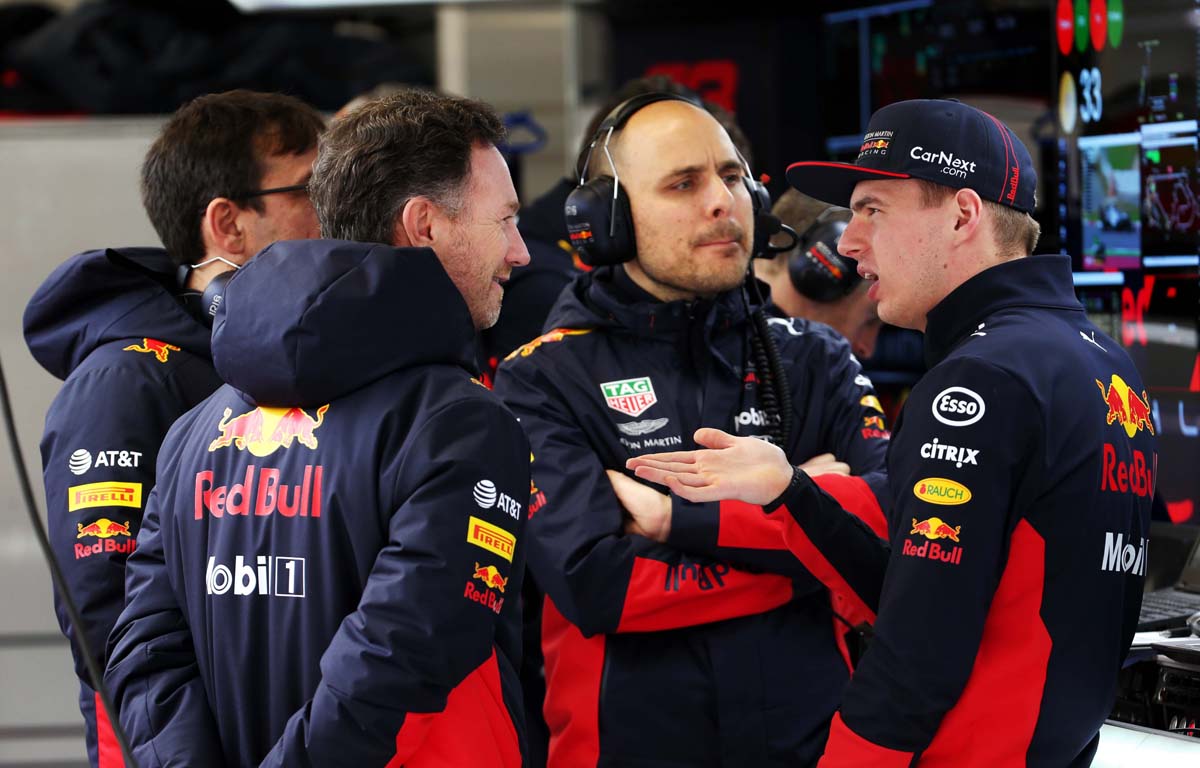 Gianpiero 'GP' Lambiase with Max Verstappen and Christian Horner