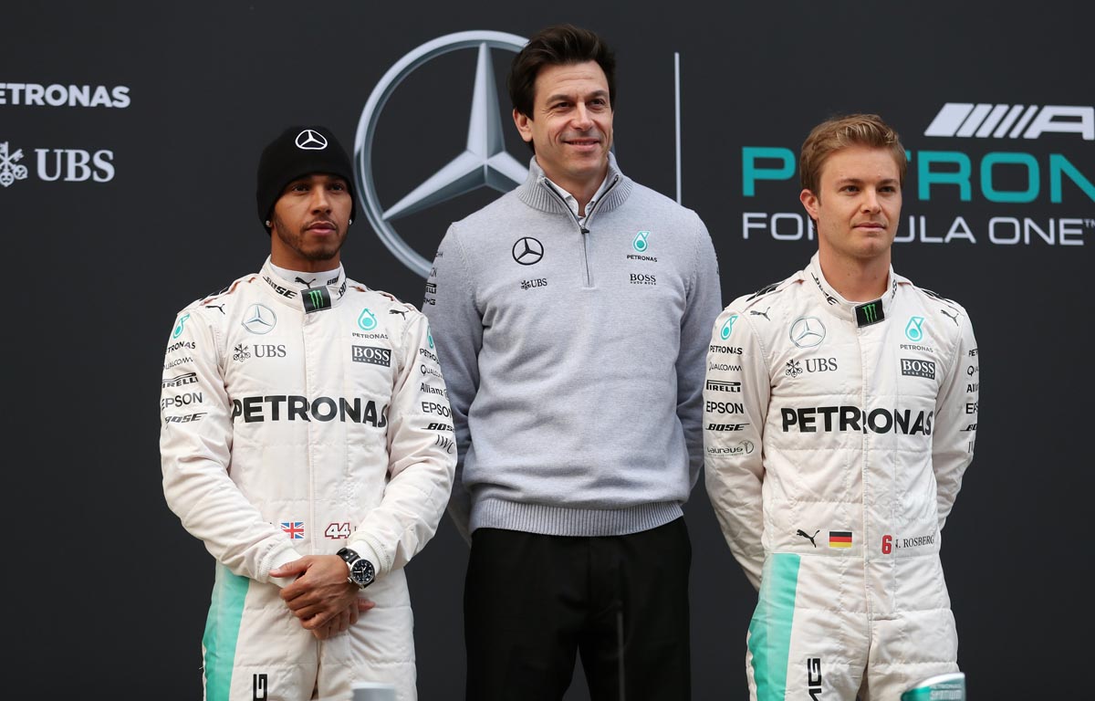 Lewis Hamilton, Toto Wolff and Nico Rosberg, Mercedes, 2016