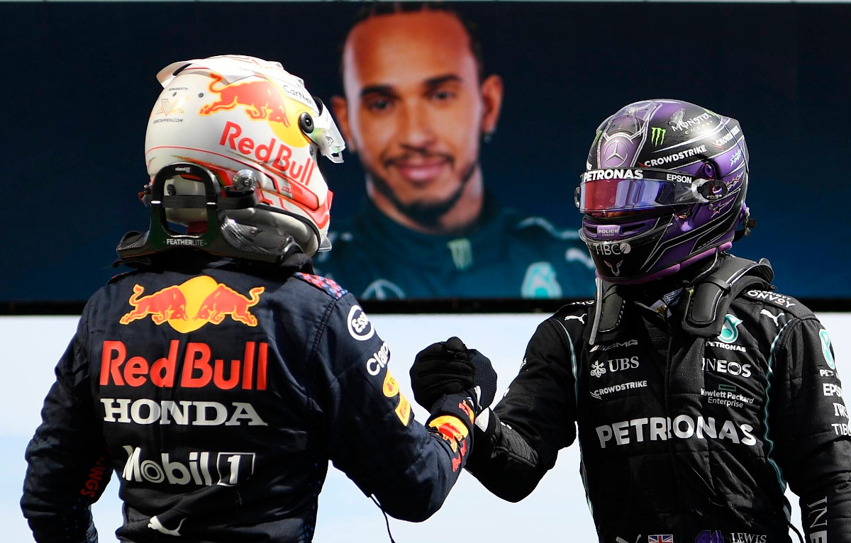 Max Verstappen congratulates Lewis Hamilton