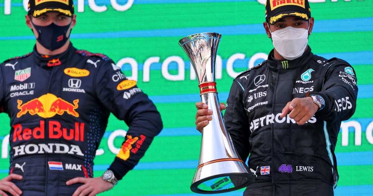 Lewis Hamilton Max Verstappen，2021西班牙大奖赛登上领奖台