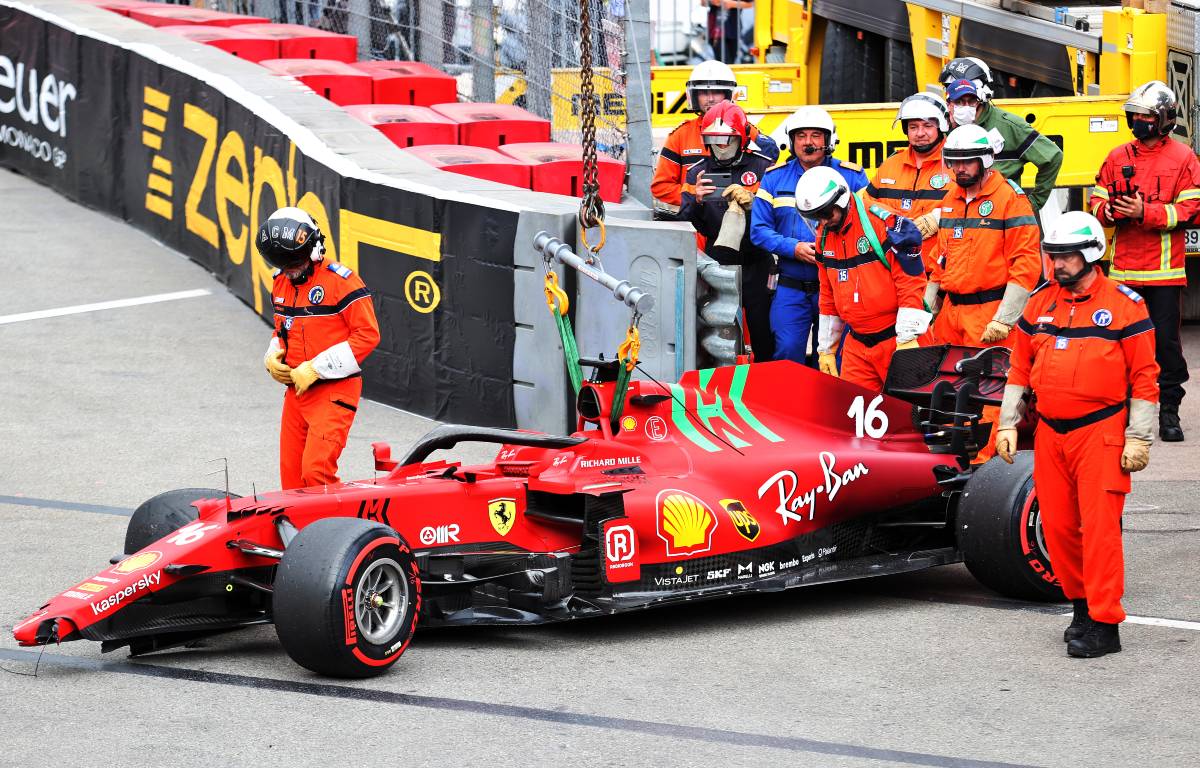 Charles Leclerc's Ferrari after his crash during Monaco Grand Prix qualifying