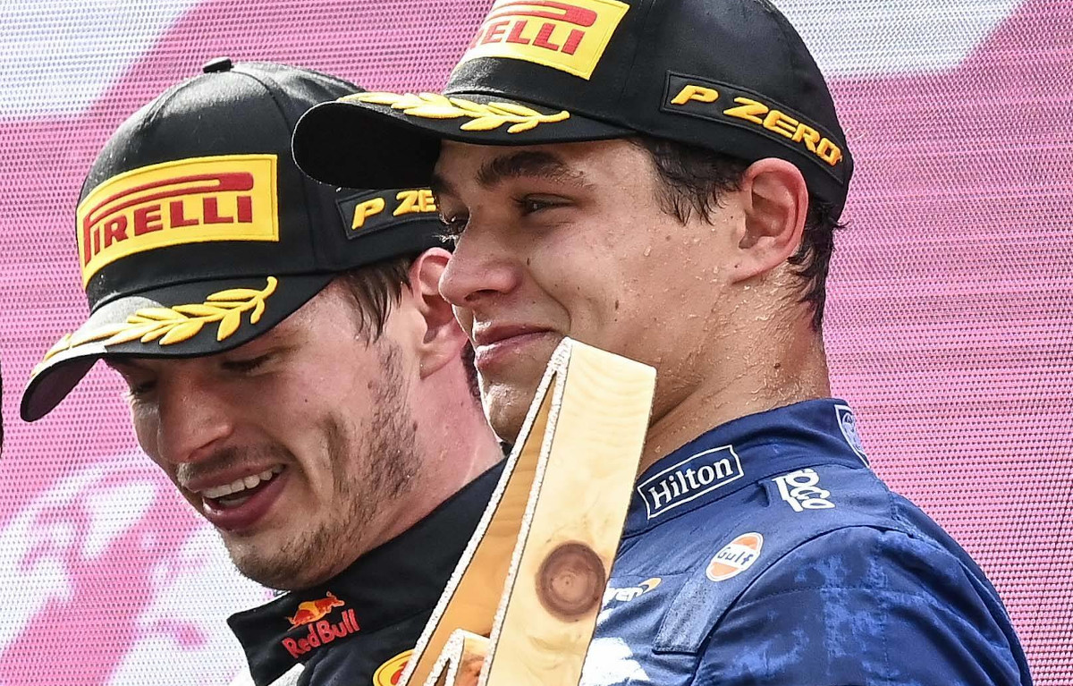 Lando Norris and Max Verstappen podium