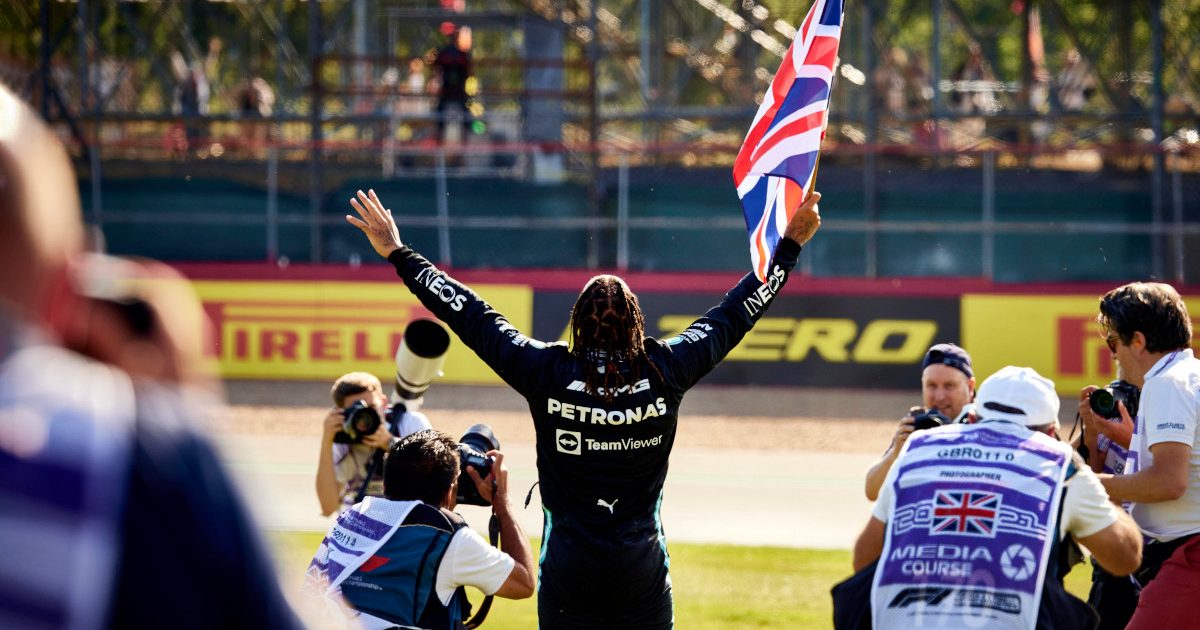 Lewis Hamilton celebrates British GP