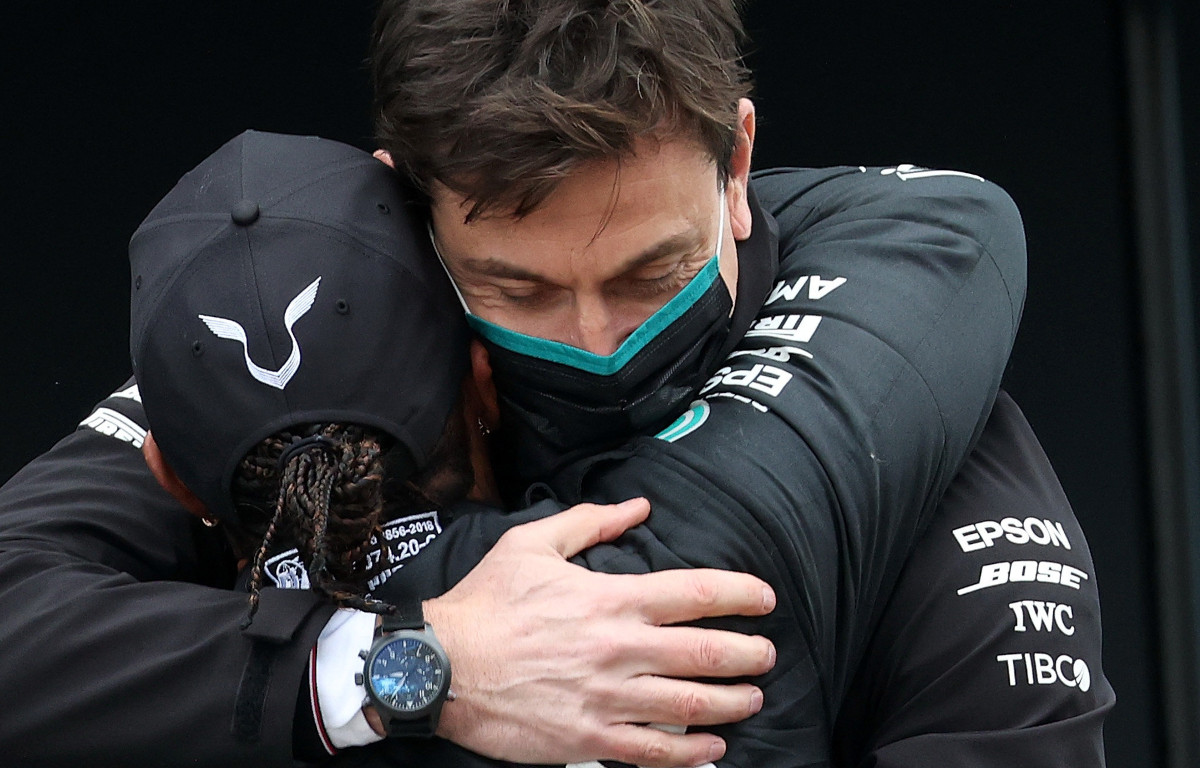 Lewis Hamilton hugs Toto Wolff
