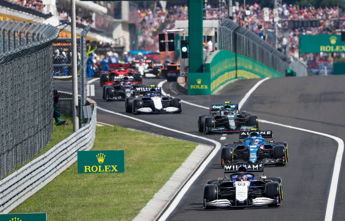 George Russell leads leaving pits Hungary