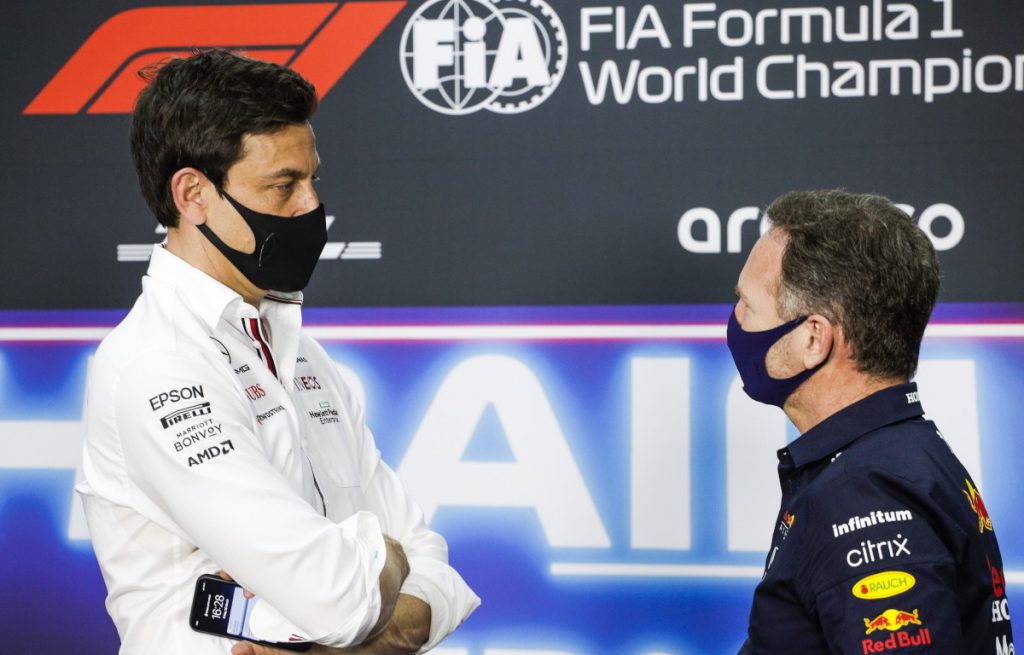 Mercedes boss Toto Wolff and Red Bull's Christian Horner face off. Bahrain Grand Prix 2021