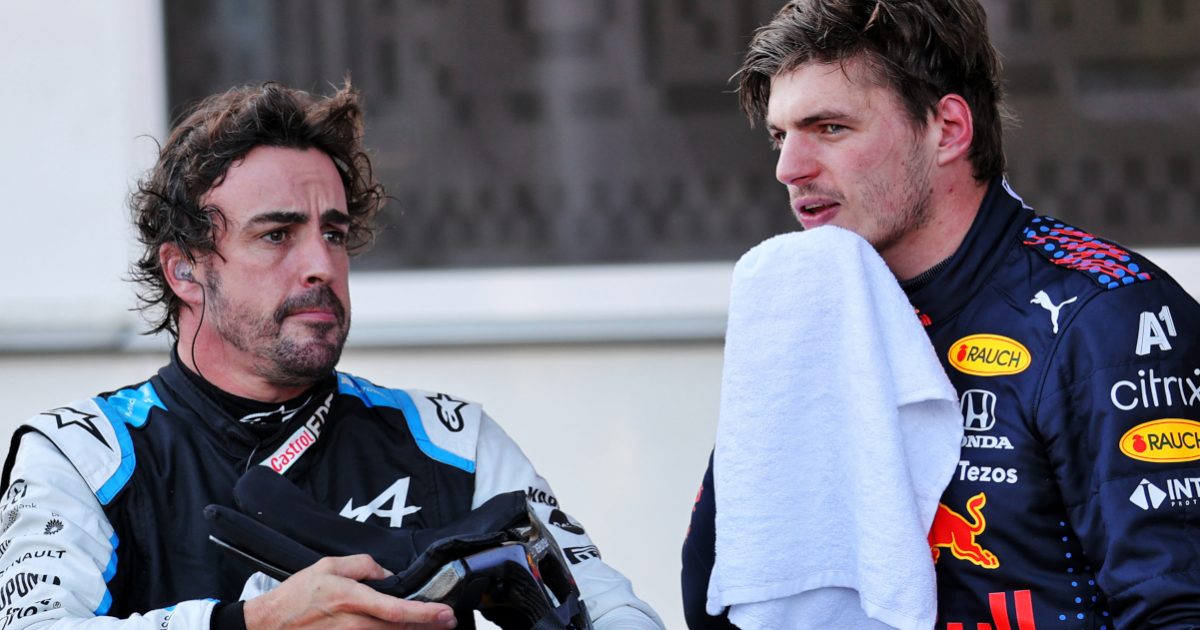 Fernando Alonso speaking with Max Verstappen at Azerbaijan Grand Prix. Baku June 2021