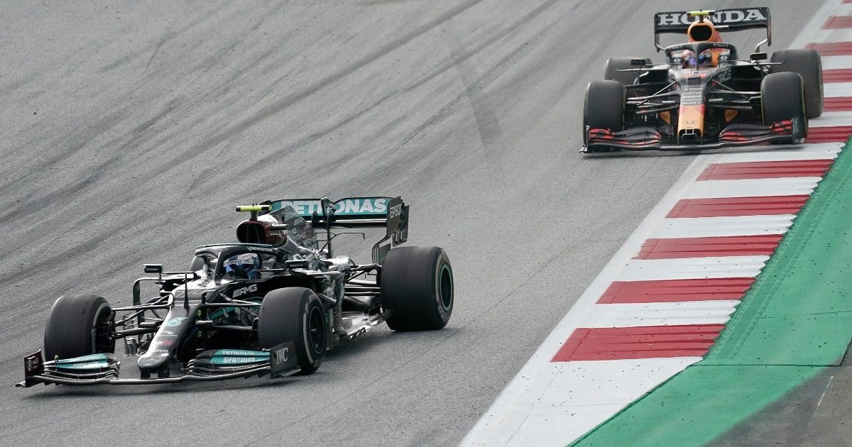 Valtteri Bottas [Mercedes] leads Sergio Perez [Red Bull]. Austria June 2021