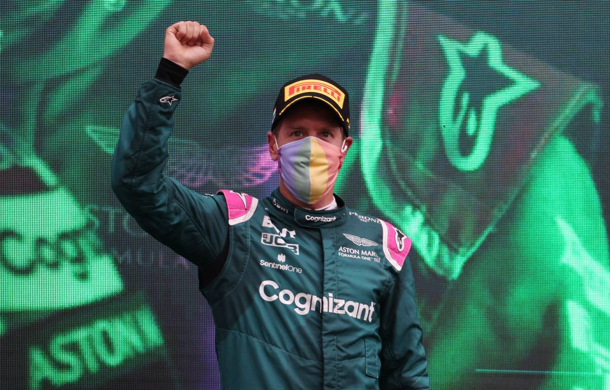 Sebastian Vettel celebrates P2 in Hungary. August, 2021.