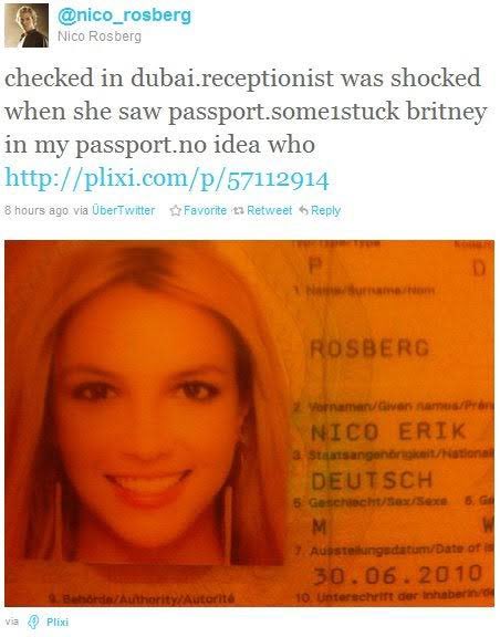 Nico Rosberg Britney Spears passport prank