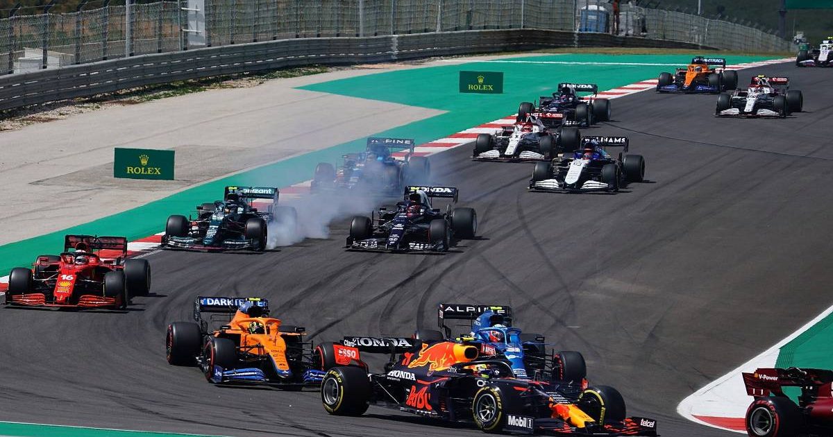 Formula 1 cars during the Portuguese Grand Prix. Portimao May 2021.
