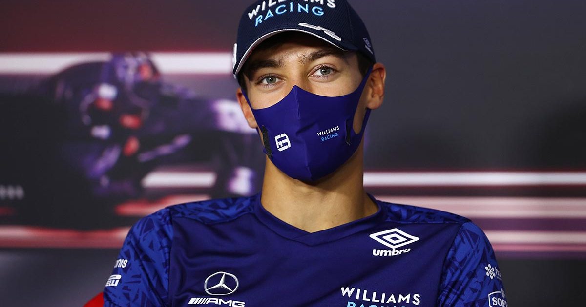威廉姆斯车手乔治·拉塞尔在奥地利大奖赛的新闻发布会上。2021年7月